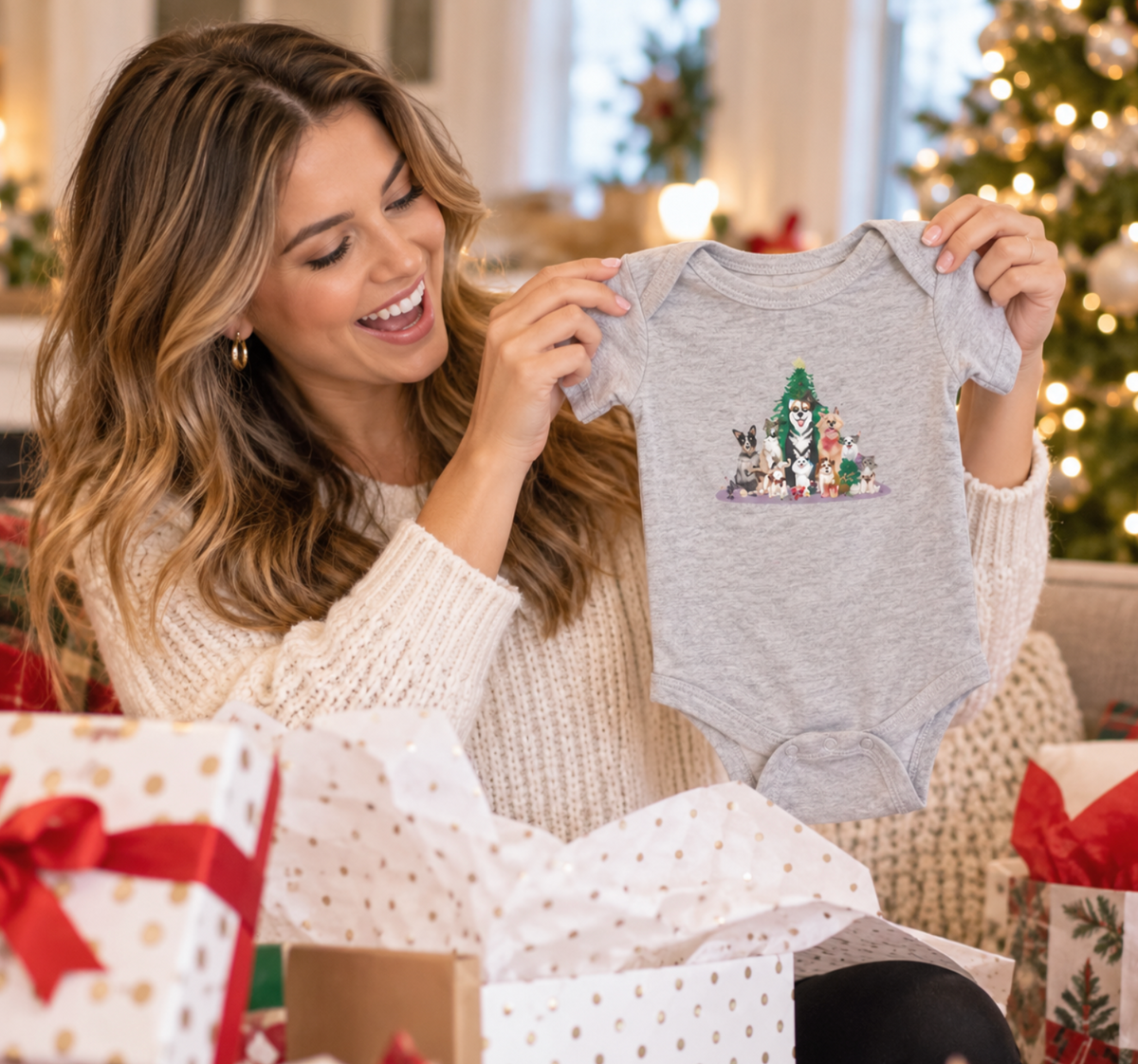 Christmas Dogs Infant Bodysuit (Ash)
